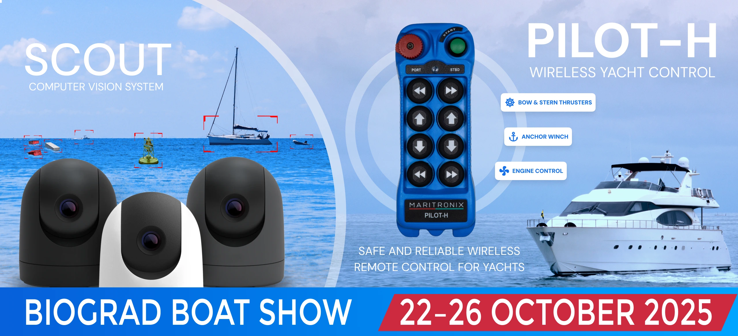 Maritronix Pilot-H wireless yacht control and SCOUT computer vision system showcased at Biograd Boat Show 2025