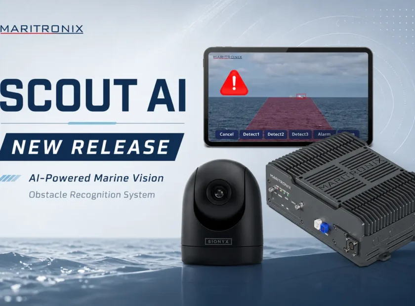 SCOUT AI marine vision system with AI obstacle detection, marine computer, camera and display for safer navigation