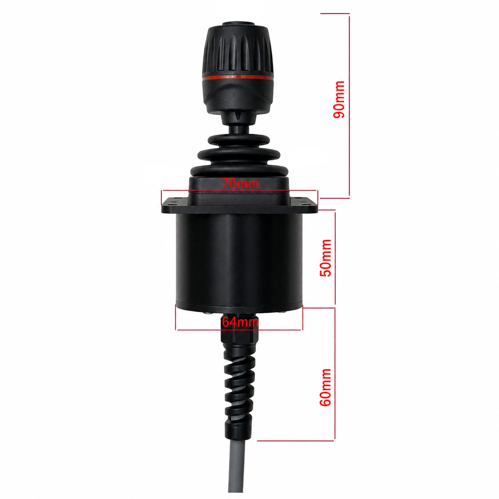 Maritronix JX-3 Docking Joystick dimensions with 90 mm upper height, 50 mm body height and 60 mm cable strain relief.