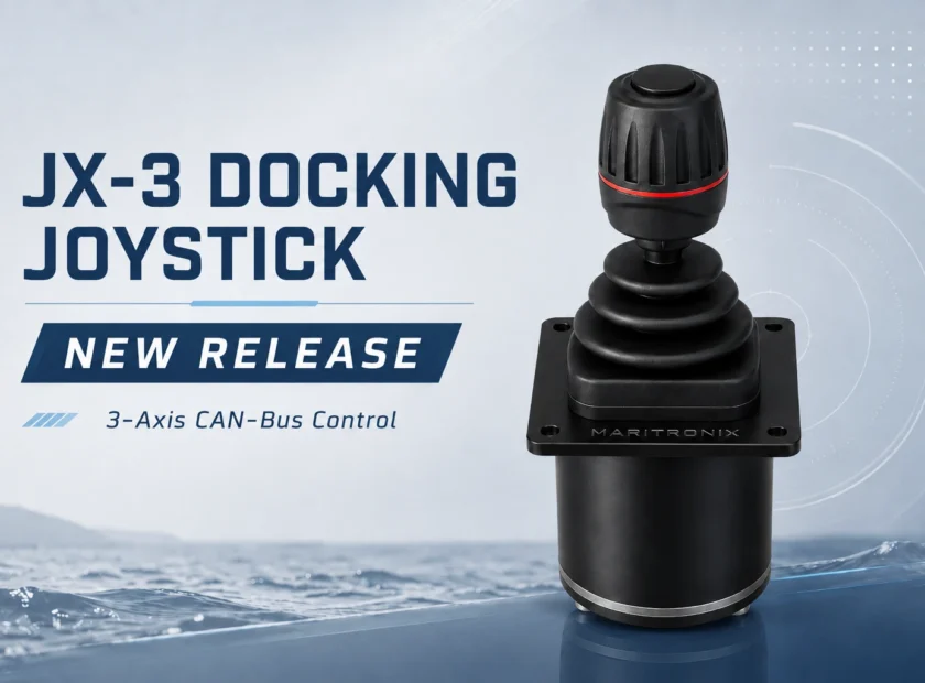 Maritronix JX-3 Docking Joystick new release, a 3-axis CAN-Bus joystick for yacht docking and low-speed manoeuvring