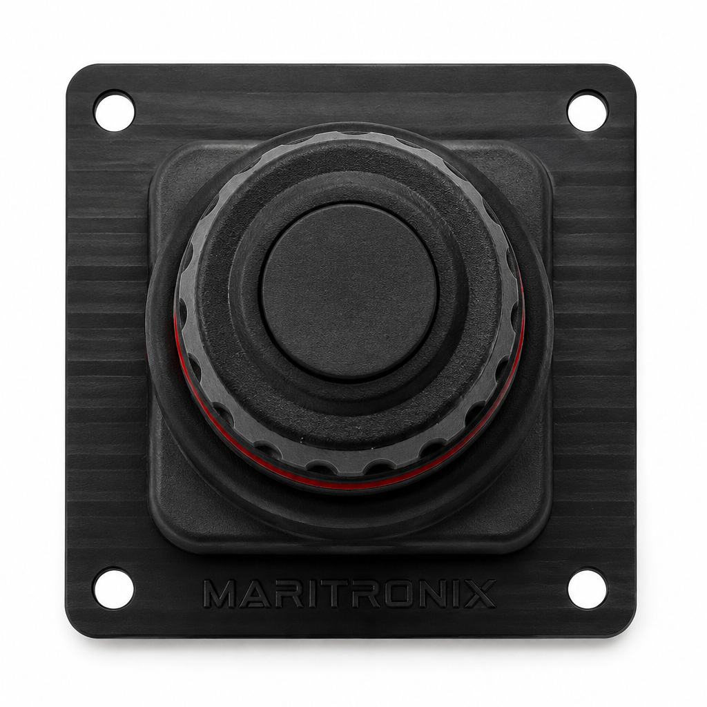 Maritronix JX-3 Docking Joystick top view with mounting plate for yacht docking control.