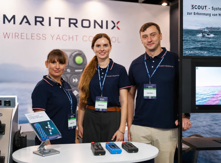 Maritronix team at Biograd Boat Show 2025 presenting PILOT-H wireless yacht control and SCOUT AI marine obstacle detection system